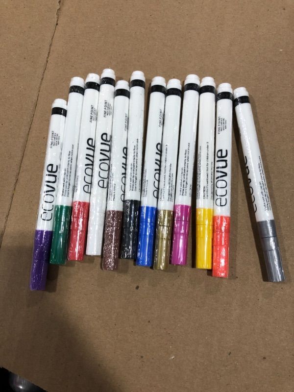 Photo 1 of Acrylic Paint Pen Markers Fine Tip in 12 Vivid Fast Drying Colors For Glass, Wood, Mugs, Rock, Metal, Clay
