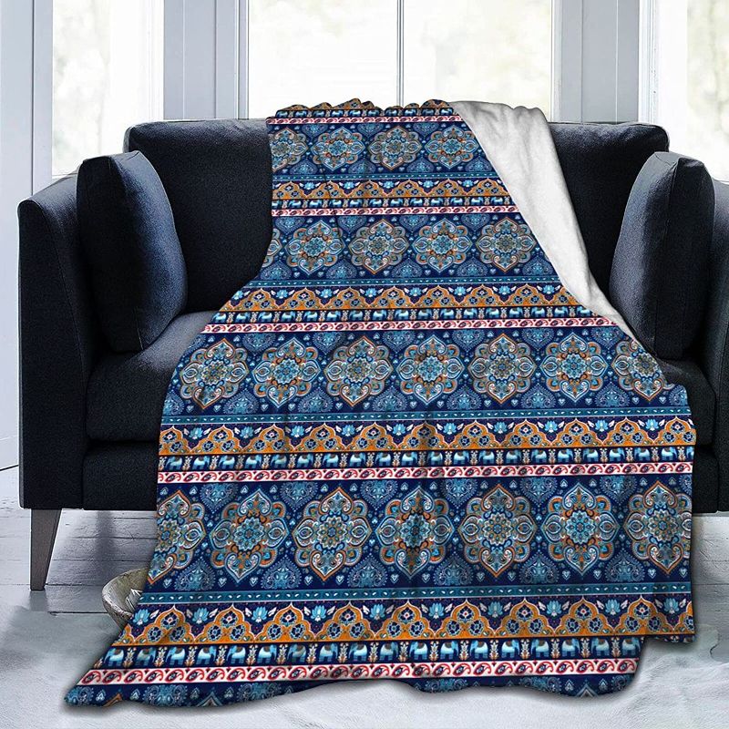 Photo 1 of BLUBLU Indian Bohemian Blue Art Elephant Floral Blanket Flannel Throw Blanket Flannel 60"x50" for Men Women Kids Gifts
