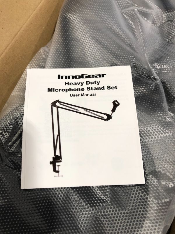 Photo 3 of InnoGear Microphone Stand, Upgraded Mic Stand Max Load 4.0 lb Boom Scissor Arm Stand with Windscreen, Pop Filter, 3/8" to 5/8" Screw Adapter, Mic Clip and Cable Ties for Blue Yeti and Other Mic
