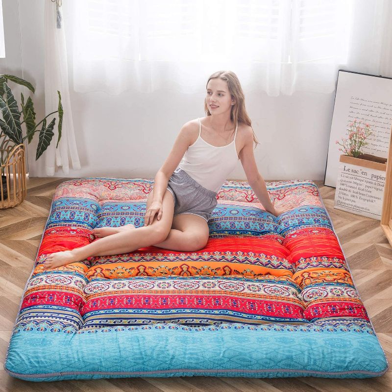 Photo 1 of Bohemian Retro Floor Mattress Vintage Floral Japanese Futon Mattress Roll Up Tatami Floor Mat Foldable Bed Portable Camping Mattress Sleeping Pad Floor Lounger Couch Bed Twin Size
