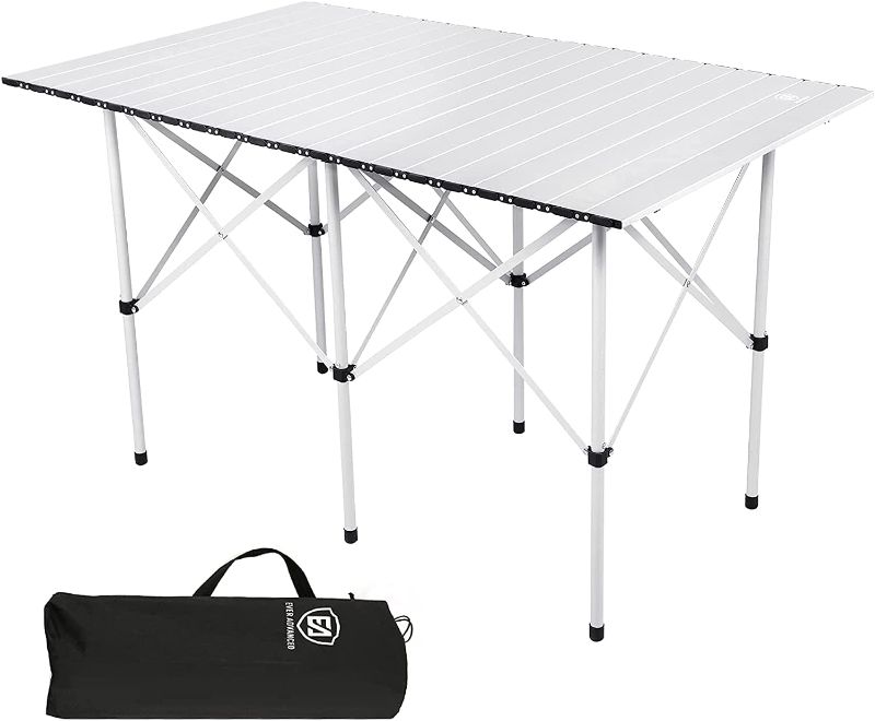 Photo 1 of EVER ADVANCED Camping Table, Fold up Lightweight, 4-6 Person Portable Roll up Aluminum Table with Carry Bag for Outdoor, White

