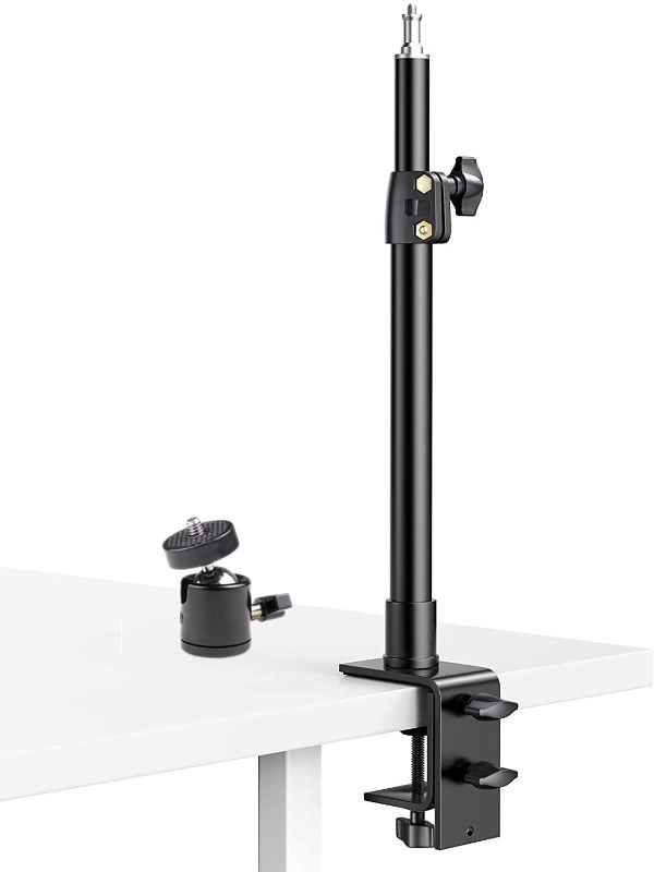 Photo 1 of Desk Mount Stand Tabletop Light Stand C Clip Stand with 1/4inch Screw for LED Ring Light, Adjustable 13.7-23.2 inches/35-59cm for Make Up Live Streaming Photo Video Shooting
