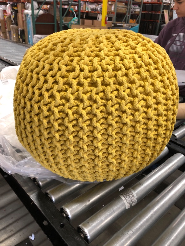 Photo 1 of Christopher Knight Home Belle Knitted Cotton Pouf, Yellow
