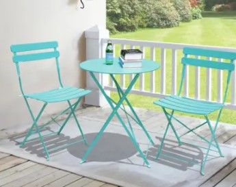 Photo 1 of 3-Piece Outdoor Bistro Set Folding Table and Chairs - Blue box 1/1