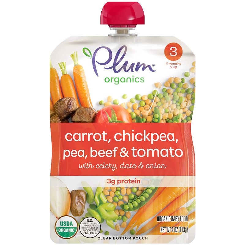 Photo 1 of Plum Organics Baby Food Pouch | Stage 3 | Carrot, Chickpea, Pea, Beef & Tomato | 4 Ounce | 6 Pack | Organic Food Squeeze for Babies, Kids, Toddlers
BEST BY: 11/08/2021