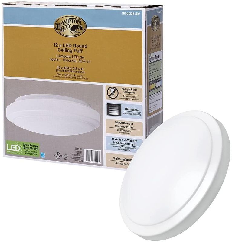 Photo 1 of 12 in. Round LED Flush Mount Light Pantry Laundry Closet Light 1000 Lumens Dimmable 4000K Bright White
