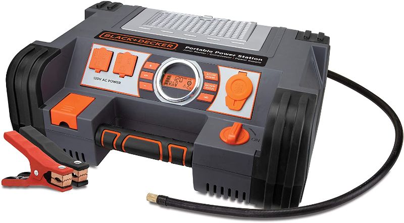 Photo 1 of BLACK AND DECKER PPRH5B Portable Power Station Jump Starter: 1200 Peak Amps, 500W Inverter, 120 PSI Air Compressor, Battery Clamps
