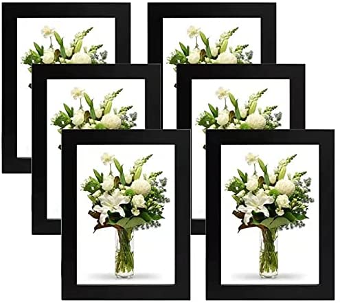 Photo 1 of 5x7 Picture Frames Set of 6 Photo Frame Made of Solid Plastic with HD Plexiglass for Tabletop Display and Wall Mounting Hang Hardware Accessories Included - Black