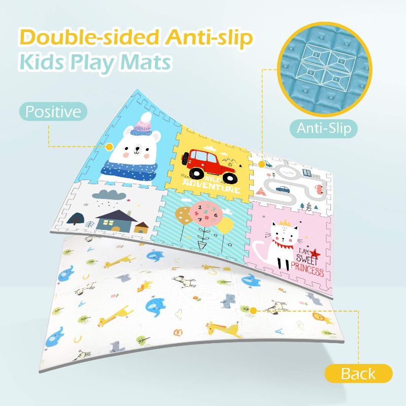 Photo 1 of Play Mat, Foldable Baby Crawling Mat Non-Toxic Kids Puzzle Exercise Playmat Large Waterproof Foam Floor Play Mat with Soft Interlocking Floor Tiles Reversible Playmat for Toddler Infant