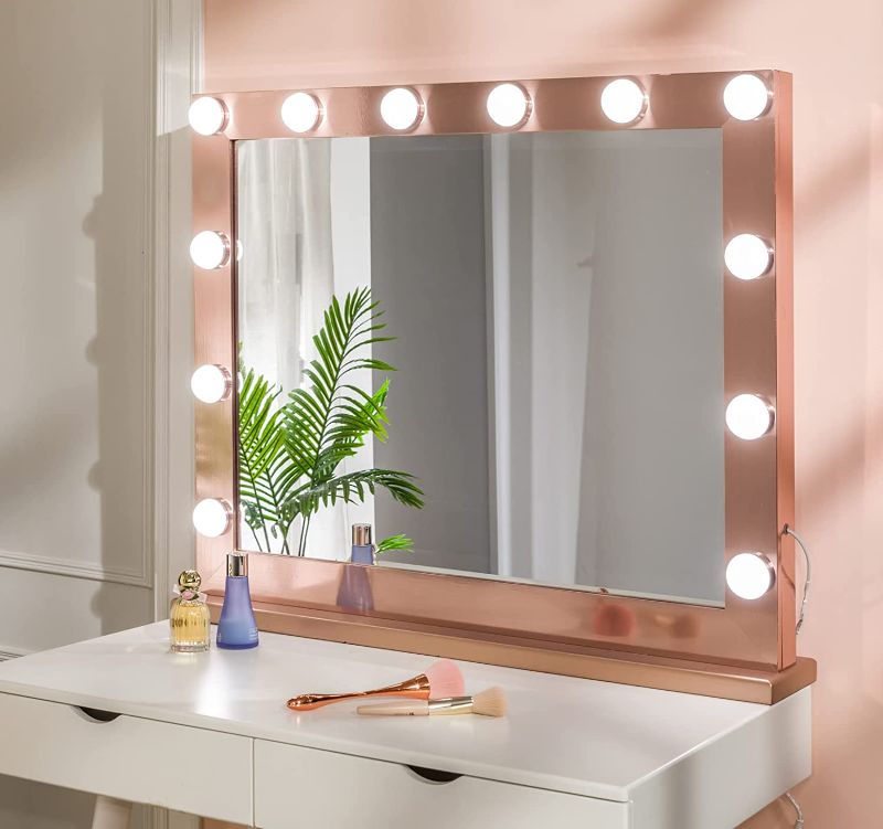 Photo 1 of YOKUKINA Vanity Mirror with 12 LED Lights, 32 Inch Hollywood Lighted Makeup Mirror for Dressing Room, Tabletop, Rose Gold
