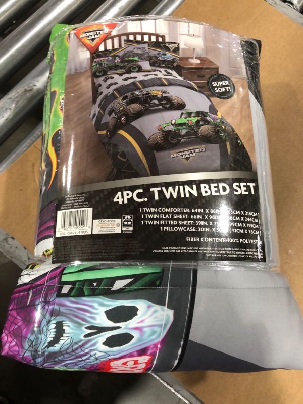 Photo 2 of Jay franco Monster Jam MJ Life 4 Piece Twin Bed Set-Includes Reversible Comforter&Sheet Set-Bedding Features Grave Digger, Max-D, Megalodon-Super Soft Microfiber-(Official Monster Jam Product)
