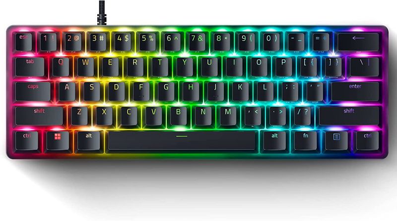 Photo 1 of Razer Huntsman Mini 60% Gaming Keyboard: Fastest Keyboard Switches Ever - Linear Optical Switches - Chroma RGB Lighting - PBT Keycaps - Onboard Memory - Classic Black
