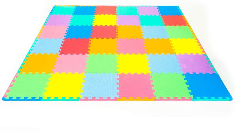 Photo 1 of ProSource Kids Foam Puzzle Floor Play Mat with Solid Colors, 36 Tiles or 16 Tiles with Borders
