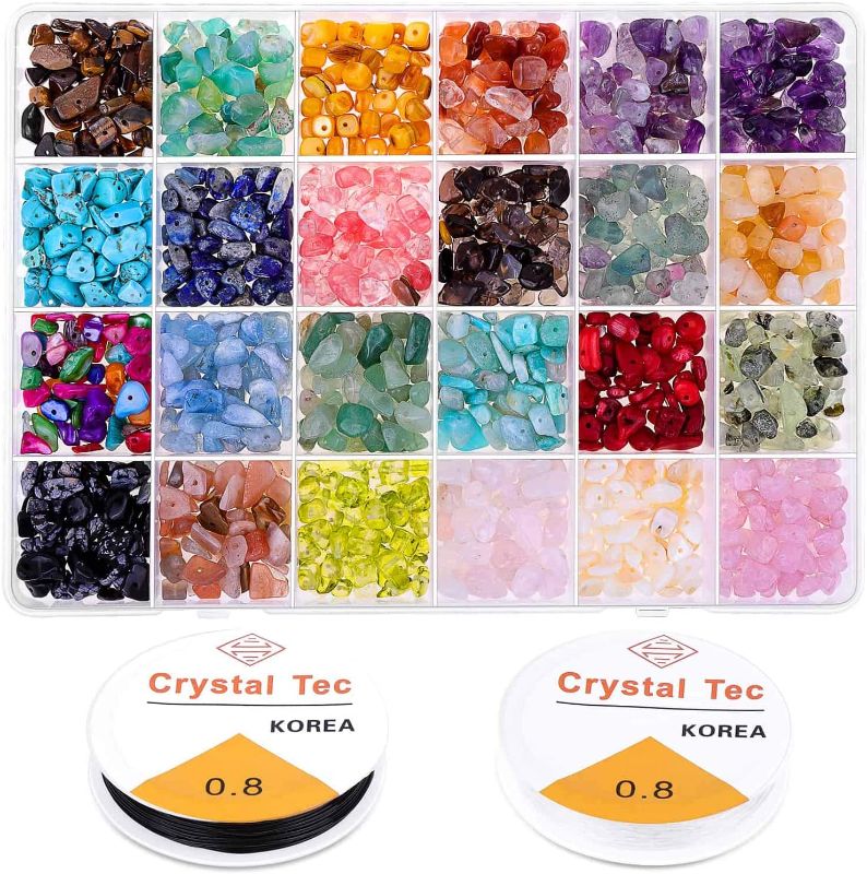 Photo 1 of Crystal Chips and Gemstones Beads for Jewelry Making, Cridoz 24 Colors Gemstones Chips Jewelry Bracelet Beads for Jewelry Making
