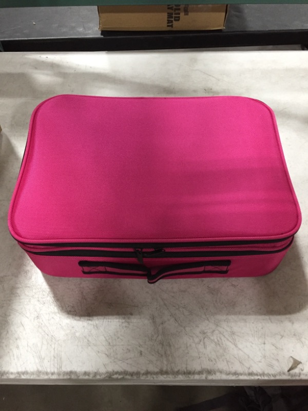 Photo 1 of Layers Large Capacity Travel Professional Makeup Train Case Cosmetic Brush Organizer Portable Artist Storage bag 16.5 inches with Adjustable Dividers and shoulder strap for Make up Accessories. PINK. 
