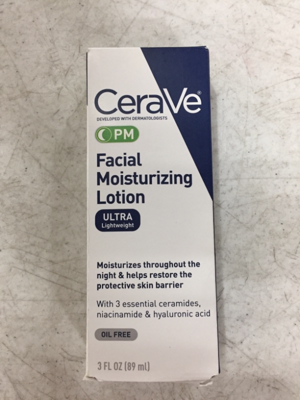 Photo 2 of CeraVe PM Facial Moisturizing Lotion | Night Cream with Hyaluronic Acid and Niacinamide | Ultra-Lightweight, Oil-Free Moisturizer for Face | 3 Ounce
