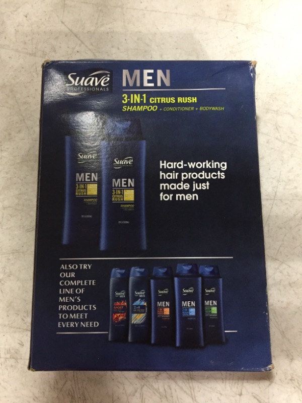 Photo 3 of Suave Men 3 in 1 Shampoo Conditioner and Body Wash Citrus Rush 28 oz(Pack of 2)
