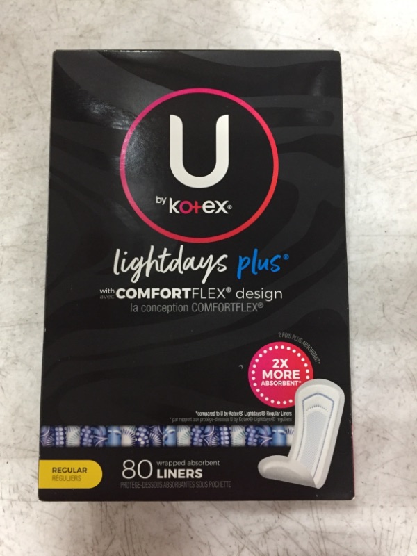 Photo 2 of U by Kotex Lightdays Plus Panty Liners, Regular Length, Unscented, 80 Count
