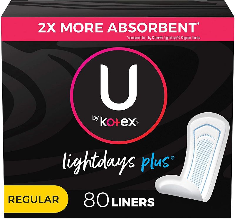 Photo 1 of U by Kotex Lightdays Plus Panty Liners, Regular Length, Unscented, 80 Count
