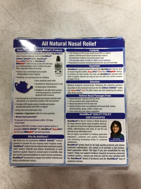 Photo 3 of NeilMed Sinus Rinse All Natural Relief Premixed Refill Packets 100 Count (Pack of 1)
