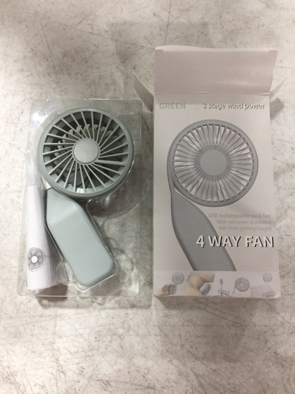 Photo 1 of GREEN 3 STAGE WIND POWER 4 WAY FAN. USB RECHARGEABLE NECK FAN. 