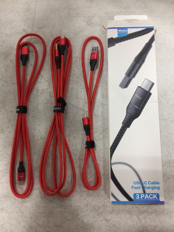 Photo 1 of MKEKE USB-C CABLE FAST CHARGING, 3 PACK. RED.