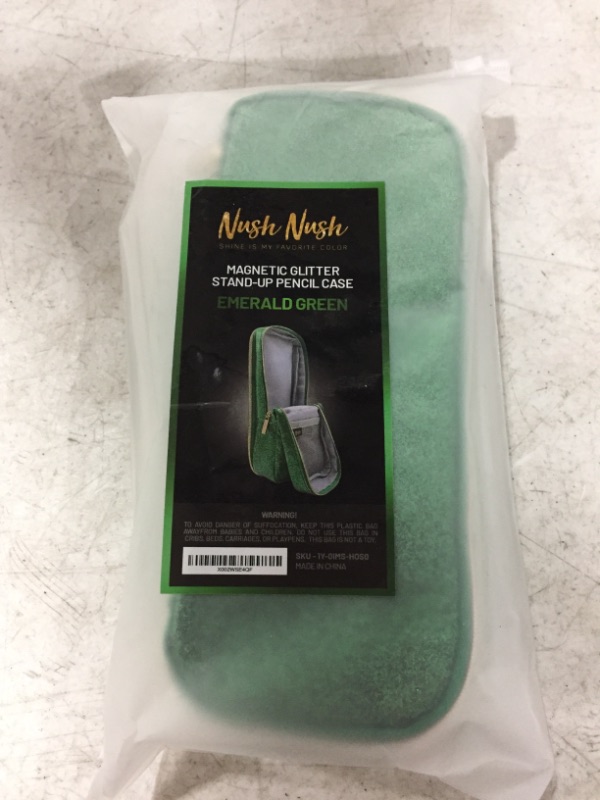 Photo 1 of NUSH NUSH MAGNETIC GLITTER STAND-UP PENCIL CASE. GREEN.