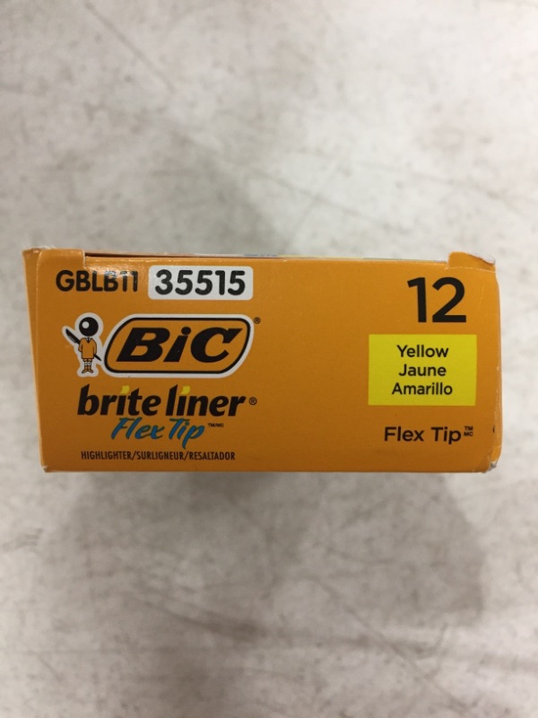 Photo 3 of BIC Brite Liner Highlighter, Flex Tip For Broad Highlighting & Fine Underlining, Yellow, 12-Count
