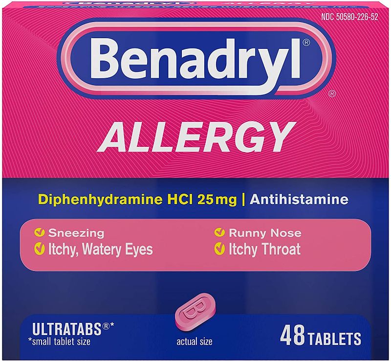 Photo 1 of Benadryl Ultratabs Antihistamine Allergy Medicine, Diphenhydramine HCl Tablets, 48 ct
