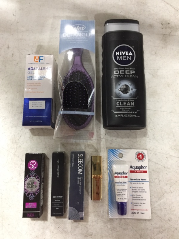 Photo 1 of VARIOUS PERSONAL CARE PRODUCTS, LOT OF 8 ITEMS. BRUSH, BODY WASH, GEL, LIPSTICK...