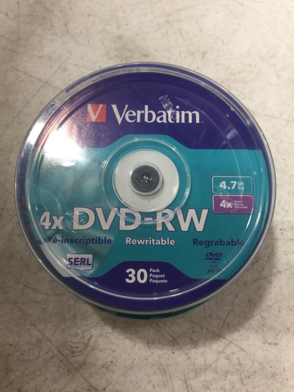 Photo 2 of Verbatim DVD-RW 4.7GB 4X with Branded Surface - 30pk Spindle, BLUE/GRAY - 95179
