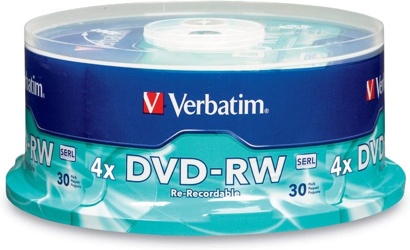 Photo 1 of Verbatim DVD-RW 4.7GB 4X with Branded Surface - 30pk Spindle, BLUE/GRAY - 95179
