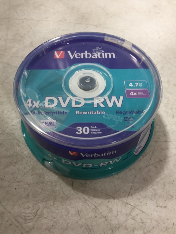 Photo 2 of Verbatim DVD-RW 4.7GB 4X with Branded Surface - 30pk Spindle, BLUE/GRAY - 95179
