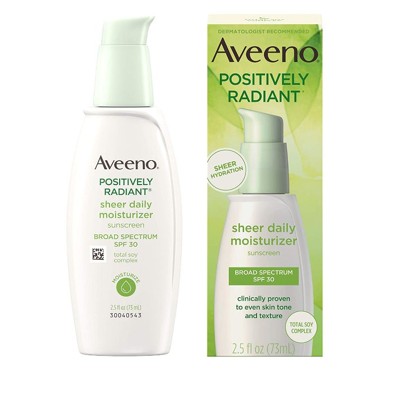 Photo 1 of Aveeno Positively Radiant Sheer Daily Moisturizing Lotion for Dry Skin with Total Soy Complex and SPF 30 Sunscreen, Oil-Free and Non-Comedogenic, 2.5 fl. oz
