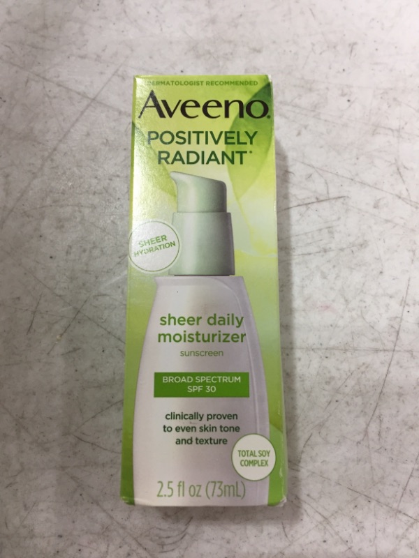 Photo 2 of Aveeno Positively Radiant Sheer Daily Moisturizing Lotion for Dry Skin with Total Soy Complex and SPF 30 Sunscreen, Oil-Free and Non-Comedogenic, 2.5 fl. oz
