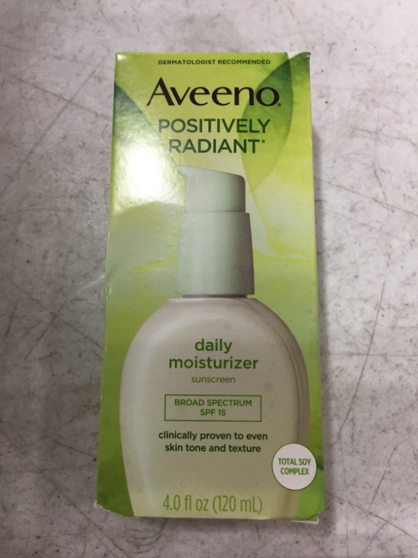 Photo 2 of Aveeno Positively Radiant Daily Facial Moisturizer with Broad Spectrum SPF 15 Sunscreen & Total Soy Complex for Even Tone & Texture, Hypoallergenic, Oil-Free & Non-Comedogenic, 4 fl. oz
