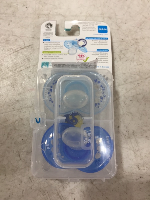 Photo 3 of MAM Night Pacifiers (2 Count), MAM Pacifiers 6+ Months, Best Pacifier for Breastfed Babies, Glow in the Dark Pacifier, Baby Boy Pacifier
