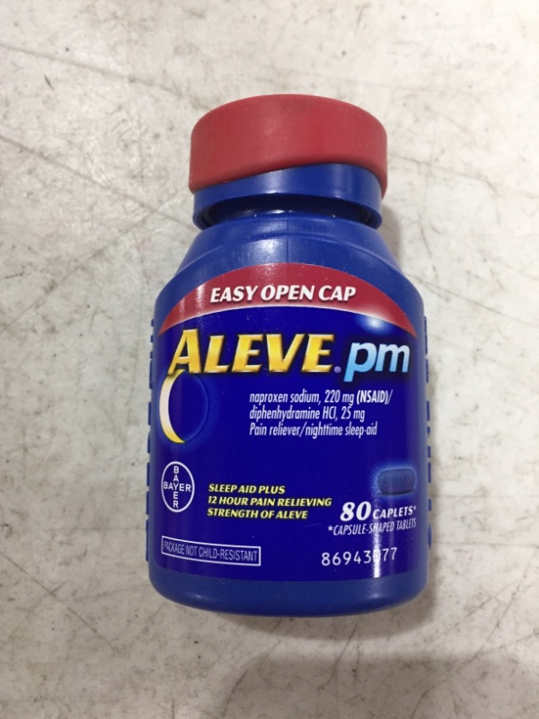 Photo 2 of Aleve PM Caplets, Fast Acting Sleep Aid and Pain Relief for Headaches, Muscle Aches, Non-Habit Forming 220 mg Naproxen Sodium and 25 mg Diphenhydramine HCl Capsules, 80 count
