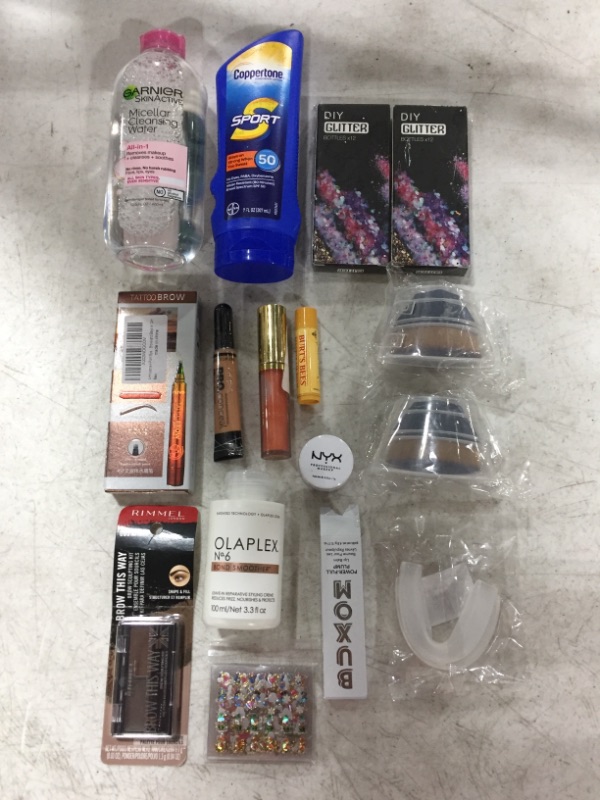 Photo 1 of PEERSONAL CARE PRODUCTS, LOT OF 15 ITEMS. MAKEUP, SUNSCREEN, WATER, SMOOTHER...