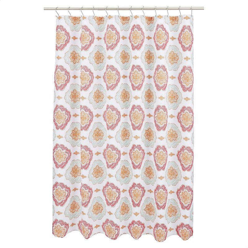 Photo 1 of Amazon Basics Microfiber Pink/Orange Medallion Printed Pattern Bathroom Shower Curtain - Pink/Orange Medallion, 72 Inch
