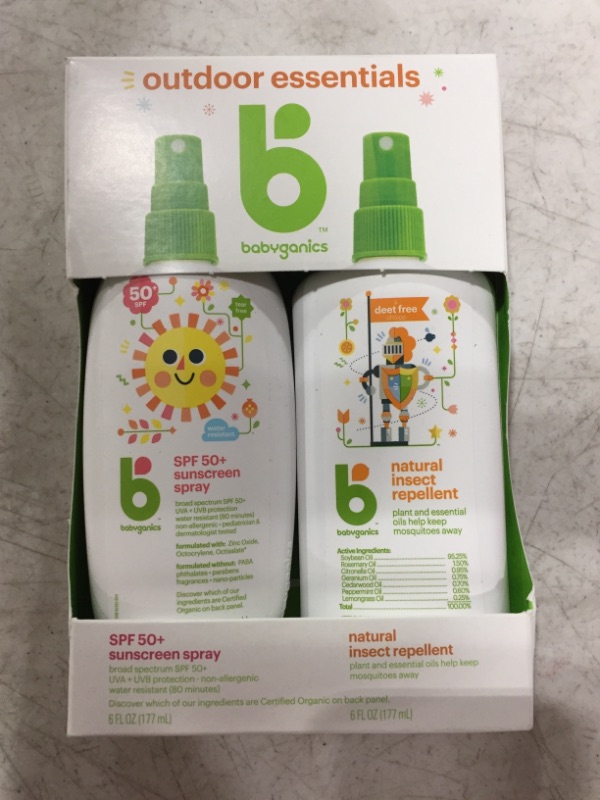 Photo 2 of Babyganics SPF 50 Baby Sunscreen Spray UVA UVB Protection and DEET Free Bug Repellent, 2 Pack (6 Ounce)
