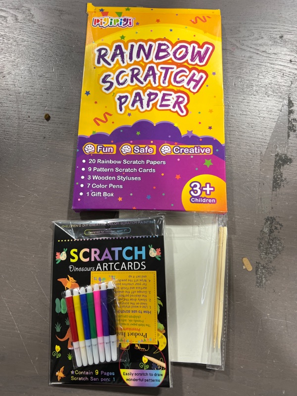 Photo 1 of  Kids Art Craft for Boys: 2 Styles Rainbow Scratch Paper Set Gifts for 3-12 Years Old Girls Drawing Pad Art Project Supply Toy for Toddler Children Kindergarten Party Favor Birthday DIY Game Kit