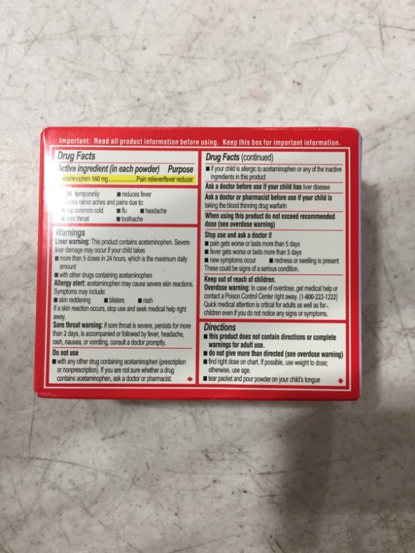 Photo 4 of Children's Tylenol Dissolve Powder Packets with 160 mg Acetaminophen, Wild Berry, 18 ct
