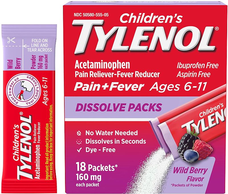 Photo 2 of Children's Tylenol Dissolve Powder Packets with 160 mg Acetaminophen, Wild Berry, 18 ct
