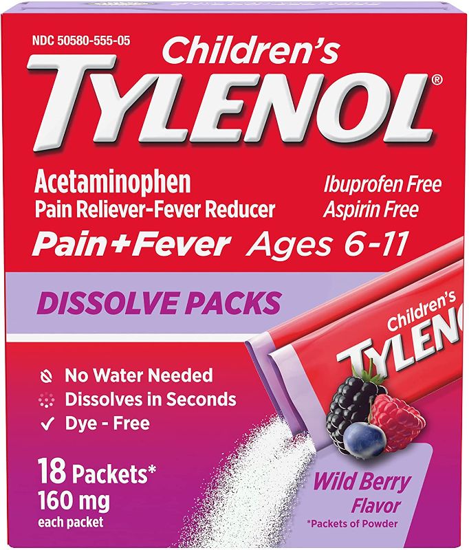 Photo 1 of Children's Tylenol Dissolve Powder Packets with 160 mg Acetaminophen, Wild Berry, 18 ct
