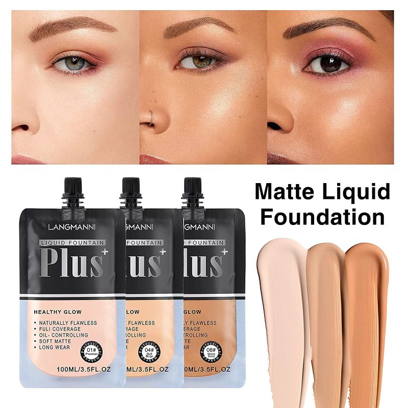 Photo 2 of 3.5 Oz Foundation Liquid, Bagged Liquid Foundation, Full Coverage of Matte oil Control Lasting Waterproof Concealer (04#)

