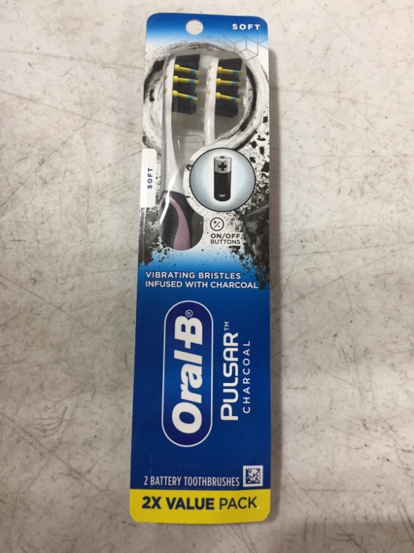 Photo 2 of Oral-B Pulsar Battery Power Toothbrush with Charcoal Infused Bristles, Soft, 2ct
