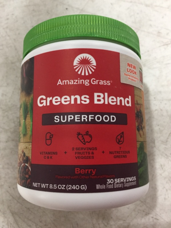 Photo 1 of Amazing Grass Greens Blend Superfood: Super Greens Powder with Spirulina, Chlorella, Beet Root Powder, Digestive Enzymes, Prebiotics & Probiotics, Berry, 30 Servings (Packaging May Vary)
