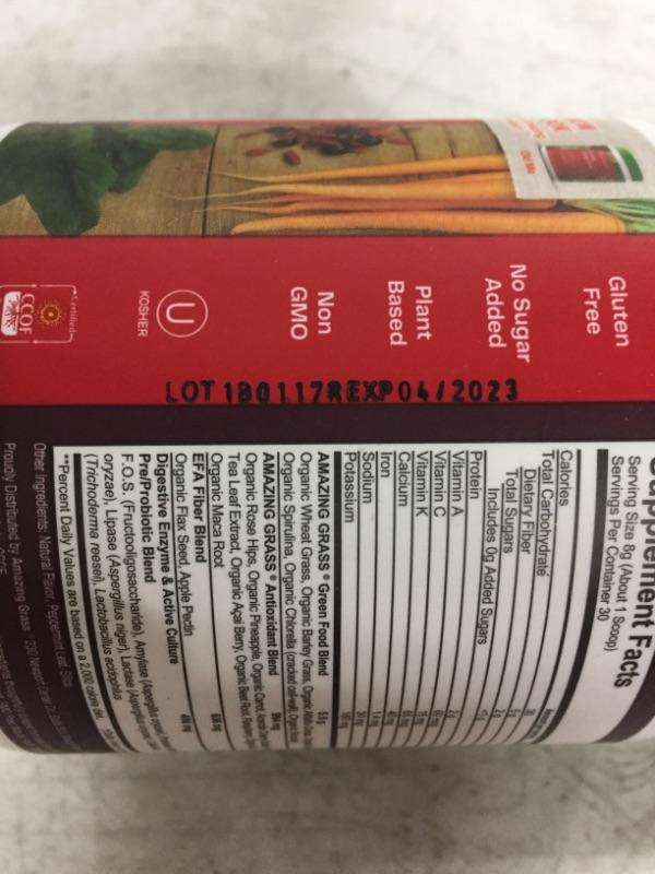 Photo 1 of Amazing Grass Greens Blend Superfood: Super Greens Powder with Spirulina, Chlorella, Beet Root Powder, Digestive Enzymes, Prebiotics & Probiotics, Berry, 30 Servings (Packaging May Vary)
