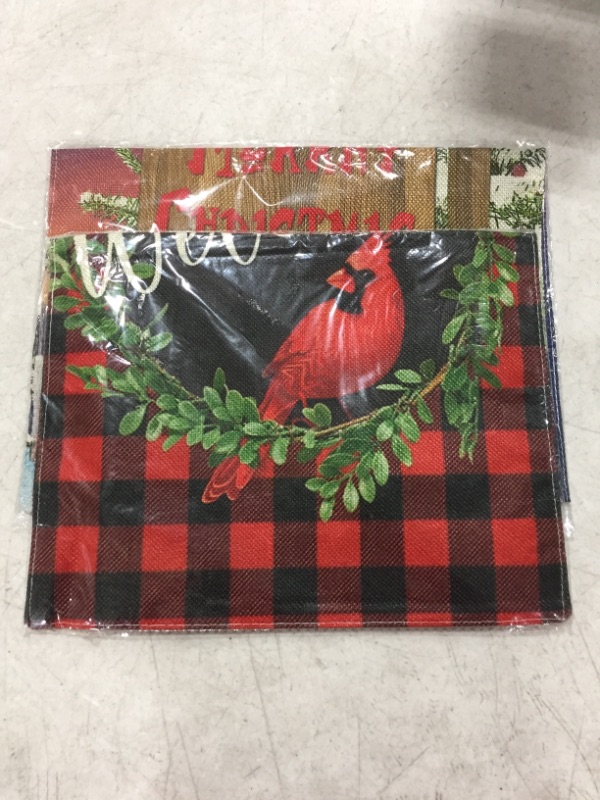 Photo 1 of CHRISTMAS HOLIDAY BANNERS/FLAGS FOR HOME DECOR. 12" X 17" LOT OF 3 ITEMS. 